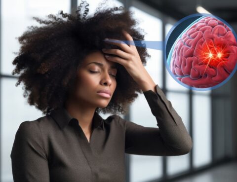 young woman holding her head