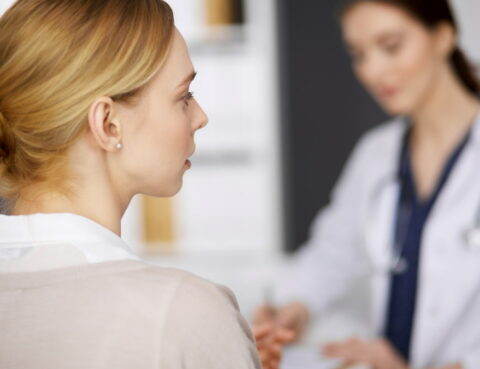 A patient talking to a doctor