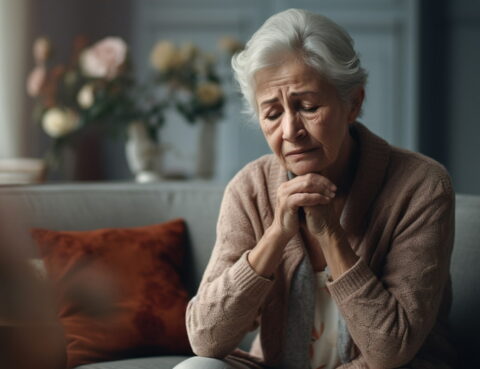 Worried elderly woman sitting