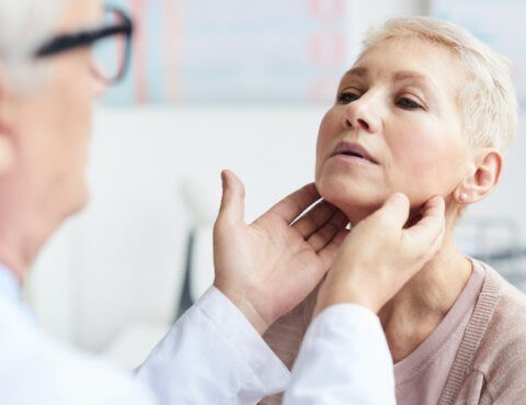 a woman treats at the doctor's office