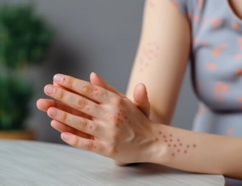 female hands with skin lesions in tuberous sclerosis